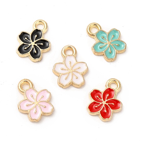 Honeyhandy Alloy Enamel Charms, Cadmium Free & Nickel Free & Lead Free, Golden, Flower Charm, Mixed Color, 12x9x1.5mm, Hole: 1.6mm