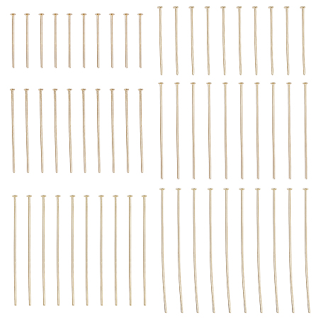BENECREAT 60Pcs 6 Style Brass Flat Head Pins, Golden, 21 Gauge, 20~45x0.7mm, Head: 2mm, 10pcs/style