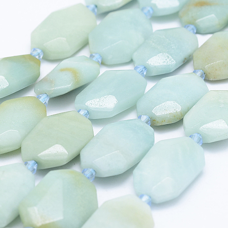 Honeyhandy Natural Amazonite Beads Strands, Faceted Rectangle, 20~23x14~16x4~9mm, Hole: 1mm, about 15~16pcs/strand, 15.1 inch(38.5cm)