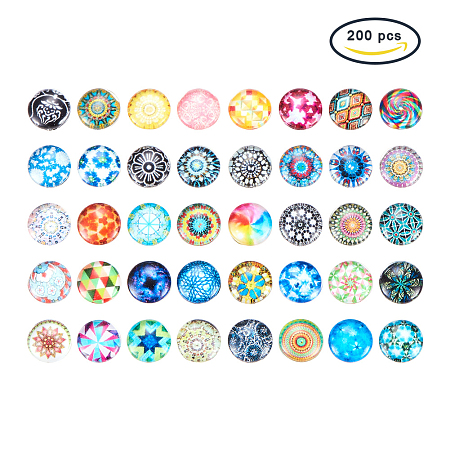 PandaHall Elite 1 Box About 200pcs Flat Back Printed Flower Pattern Glass Half Round Dome Cabochons for Photo Craft Jewelry Making 10mm Diameter