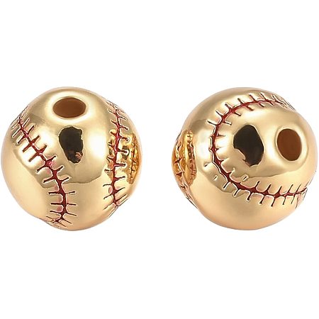 BENECREAT 8Pcs Baseball Brass Beads 18K Gold Plated Brass Enamel Beads(9.3x9mm) Hole: 2.1mm for DIY Jewelry Making