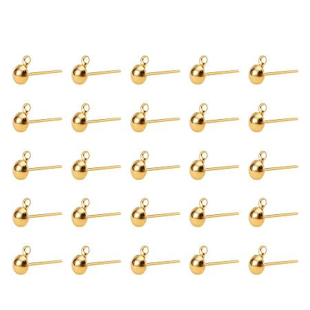 ARRICRAFT 200PCS (100 pairs) Golden Brass Earring Stud Ear Nail Iron Half Ball Post Earring Findings, 6x4mm