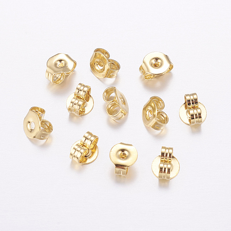 Honeyhandy Brass Ear Nuts, Earring Backs, Long-Lasting Plated, Cadmium Free & Nickel Free & Lead Free, Real 18K Gold Plated, 5x4x2.5mm, Hole: 0.8mm