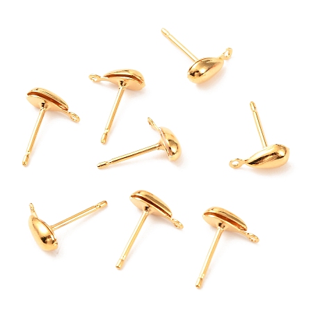Honeyhandy Brass Stud Earring Findings, with Loop, Long-Lasting Plated, Teardrop, Real 18K Gold Plated, 12x9x4mm, Hole: 0.9mm, Pin: 0.7mm