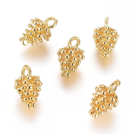 Honeyhandy Brass Pendants, Long-Lasting Plated, Pine Cone, Real 18K Gold Plated, 12.5x8mm, Hole: 1.8mm