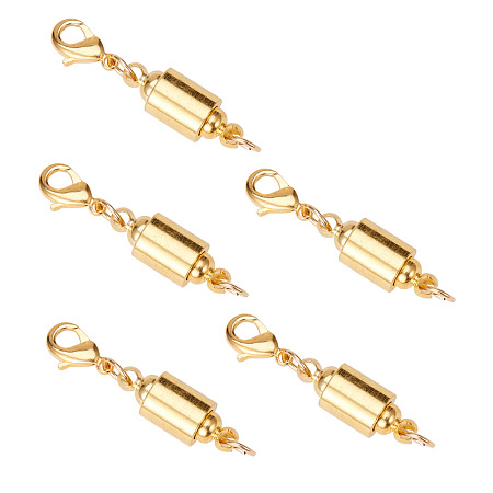 PandaHall Elite Column Brass Magnetic Clasps with Lobster Claw Clasps for Jewelry Making, Golden, 21x8mm