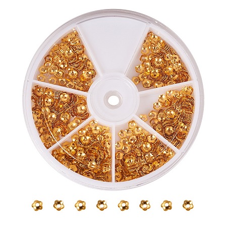 PandaHall Elite About 850Pcs Brass Bead Caps Sets for Jewelry Making Findings Diameter 4mm Gold