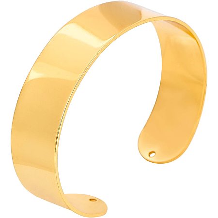 PandaHall Elite 8 Pieces Solid Brass Flat Cuff Bracelet Base, Real 18K Gold Plated, 5.7cm Inner Diameter