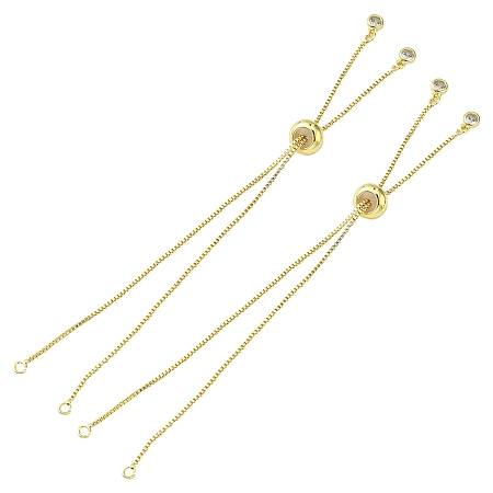 Honeyhandy Rack Plating Brass Box Chain Slider Bracelets, with Cubic Zirconia Charm, Long-Lasting Plated, for Adjustable Link Bracelet Making, Golden, Single Chain Length: about 11.5~12cm