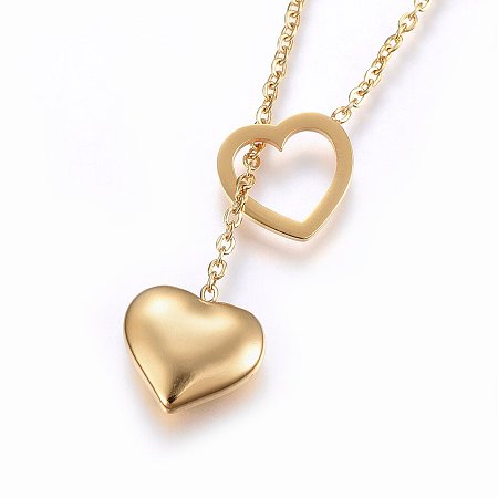 Honeyhandy 304 Stainless Steel Lariat Necklaces, with Lobster Claw Clasps, Heart, Golden, 17.3 inch(44cm), 1.5mm