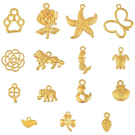 PandaHall Elite About 60 Pieces Mixed Bracelet Charms Antique Necklace Pendants Bulk Pack for Craft and Jewelry Making,Gold
