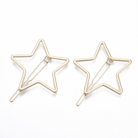 Honeyhandy Alloy Hollow Geometric Hair Pin, Ponytail Holder Statement, Hair Accessories for Women, Cadmium Free & Lead Free, Star, Golden, 50x53mm, Clip: 64mm long