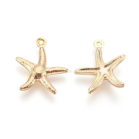Honeyhandy 304 Stainless Steel Pendants, Starfish/Sea Stars, Real 24k Gold Plated, 17.5x15.5x2mm, Hole: 1mm