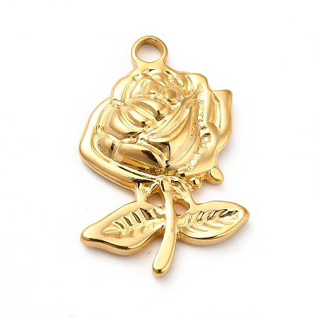 Honeyhandy Ion Plating(IP)  304 Stainless Steel Pendants, Rose Charms, Real 18K Gold Plated, 23.5x15.5x3.5mm, Hole: 2mm