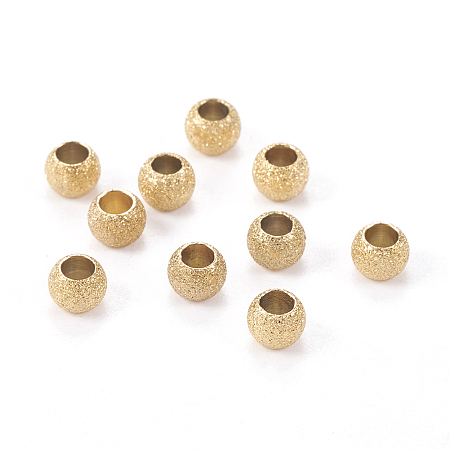 Vacuum Plating 304 Stainless Steel Textured Beads, Round, Golden, 4x3mm, Hole: 2mm
