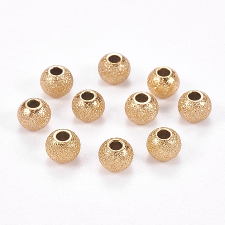 Vacuum Plating 304 Stainless Steel Textured Beads, Round, Golden, 6x5mm, Hole: 2mm