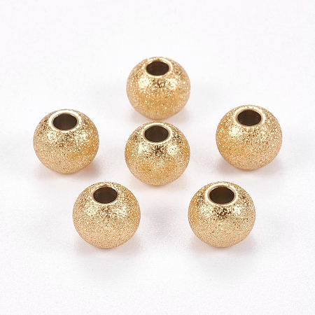 Vacuum Plating 304 Stainless Steel Textured Beads, Round, Golden, 8x6~6.5mm, Hole: 2.5mm
