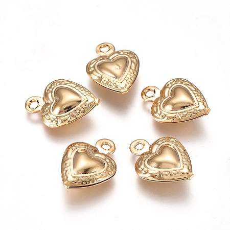 Honeyhandy 304 Stainless Steel Charms, Heart, Real 24k Gold Plated, 12x9x3mm, Hole: 1mm