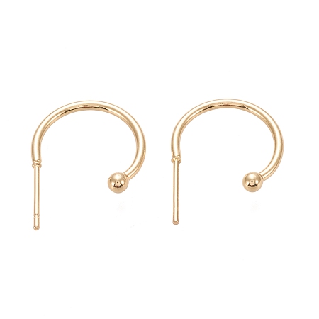 Honeyhandy 304 Stainless Steel C-shaped Hoop Circle Ball Stud Earrings, with 316 Surgical Stainless Steel Pin, Real 18k Gold Plated, 16x21x3mm, Pin: 0.8mm