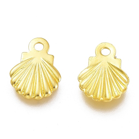 Honeyhandy 304 Stainless Steel Charms, Laser Cut, Scallop Shell Shape, Golden, 7.5x5.5x0.5mm, Hole: 1mm