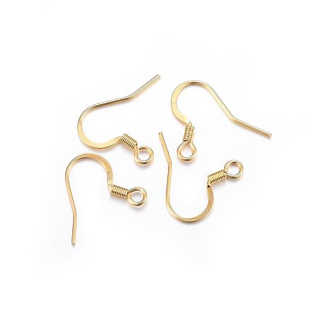 304 Stainless Steel French Earring Hooks, Flat Earring Hooks, Ear Wire, Golden, 15x17x2mm, Hole: 2mm; Pin: 0.7mm