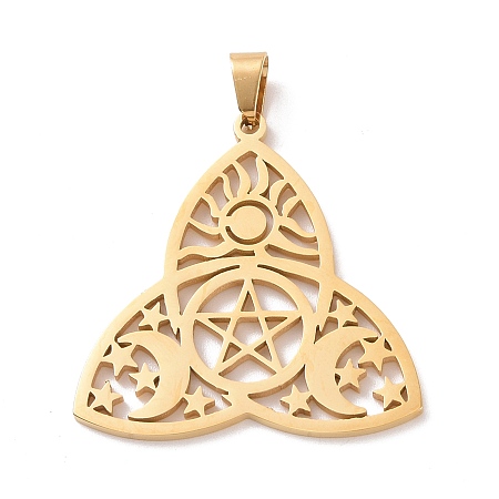Honeyhandy 304 Stainless Steel Hollow Pendants, Trinity Knot with Star/Moon/Sun, Golden, 30x29x1mm, Hole: 5x3mm