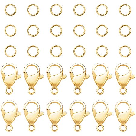 PandaHall Elite 120 pcs 6mm 20 Gauge 304 Stainless Steel Jump Rings with 60pcs Lobster Claw Clasps for Earring Bracelet Necklace Pendants Jewelry DIY Craft Making, Golden