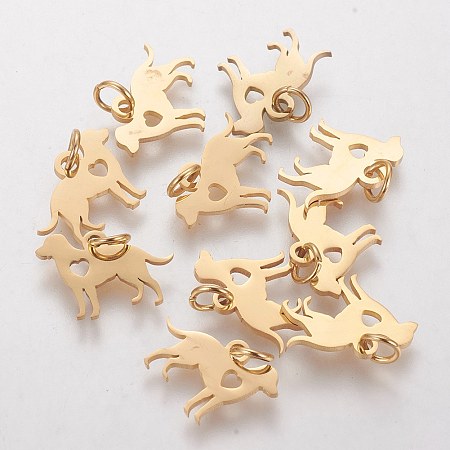 Honeyhandy 304 Stainless Steel Puppy Pendants, Dog with Heart, Golden, 11x15x1mm, Hole: 3mm
