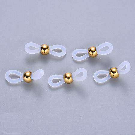 Honeyhandy Silicone Eyeglass Holders, Glasses Rubber Loop Ends, with Vacuum Plating 304 Stainless Steel Findings, Golden, 20~22x5~6mm, Hole: 2mm, bead: 4.5x6mm
