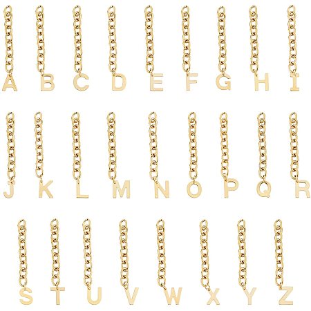 UNICRAFTALE 26pcs 67.5mm Hypoallergenic Chain Extender with Alphabet Charms Golden Cable Chain Necklace Extender Bracelet Extender Letter A~Z Charms for Jewelry Chain Making