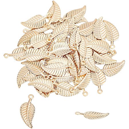 UNICRAFTALE 60pcs Leaf Golden Charms Stainless Steel Pendants Metal Leaf Charms Pendants for DIY Jewelry Making Accessory 1.2mm Hole