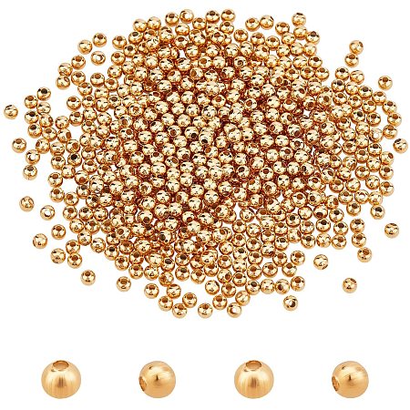 UNICRAFTALE About 500pcs Golden 304 Stainless Steel Beads Round Spacer Metal Beads Tiny Smooth Beads for Jewelry Making About 3mm in Diameter.