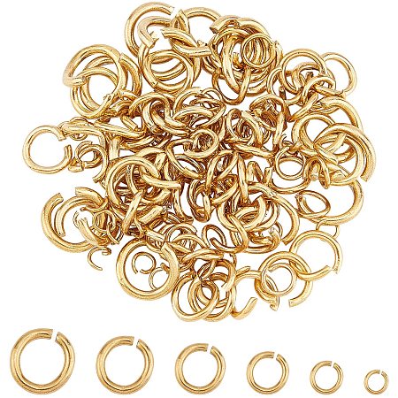 UNICRAFTALE 6 Sizes About 120pcs Open Jumps Rings Golden Connector Rings Stainless Steel Jump Rings Chain Connectors for DIY Jewelry Making 3-9mm
