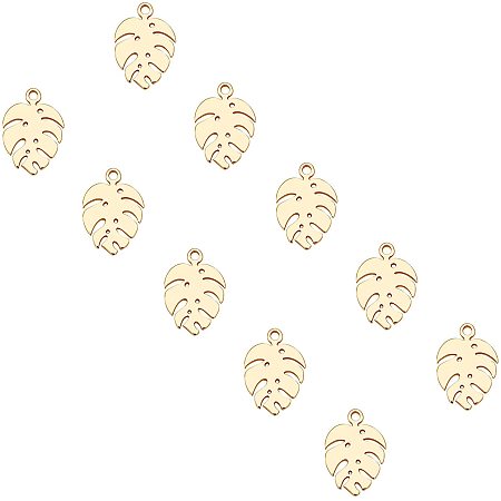 UNICRAFTALE About 16pcs Golden Monstera Leaf Charm Stainless Steel Pendants Metal 1mm Small Hole Hollow Leaf Pendants for Necklace Jewelry Making DIY