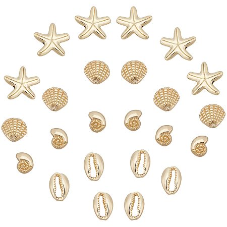 CHGCRAFT 24Pcs 14k Gold Plated Spiral Shell Spacer Beads Metal Conch Snail Seashell Loose Beads for Jewelry Bracelet Necklace Making Hole