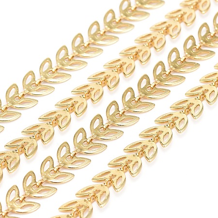 Honeyhandy 3.28 Feet Brass Handmade Cobs Chains, Link Chains, Long-Lasting Plated, Soldered, Leaf, Real 18K Gold Plated, 7x6.5x0.5mm