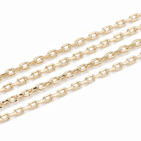 Honeyhandy Brass Cable Chains, Diamond Cut Chains, Soldered, Oval, Real 18K Gold Plated, 2.3x1.4x0.3mm