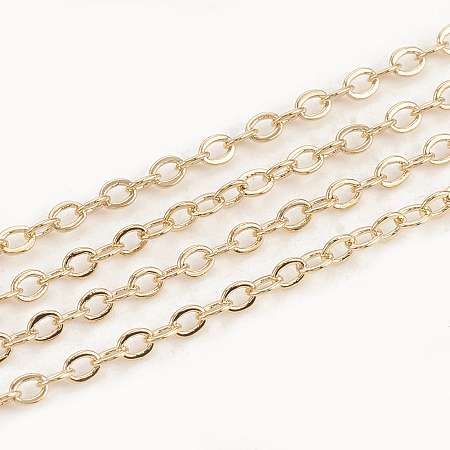 Honeyhandy Brass Cable Chains, Soldered, Flat Oval, Real 18K Gold Plated, 2.1x1.6x0.3mm