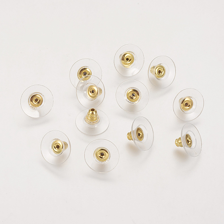 Honeyhandy Brass Ear Nuts, Earring Backs, with Plastic, Golden, 11x11x7mm, Hole: 1mm