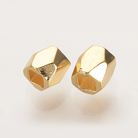 Honeyhandy Brass Spacer Beads, Nickel Free, Real 18K Gold Plated, Faceted Barrel, 3x3.5x3.5mm, Hole: 1.5mm