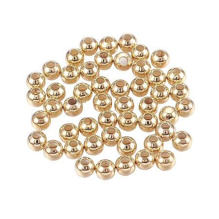 ARRICRAFT 50pcs Round Shape Real Gold Plated Brass Bead Spacers with 1mm Hole for Bracelet Necklace Jewelry DIY Craft Making, Golden