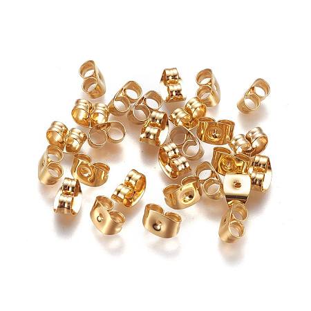 ARRICRAFT 304 Stainless Steel Ear Nuts, Earring Backs, Golden, 6x4.5x3mm, Hole: 0.8~1mm