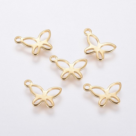 Honeyhandy 304 Stainless Steel Charms, Butterfly, Golden, 11x7.5x0.8mm, Hole: 1.2mm