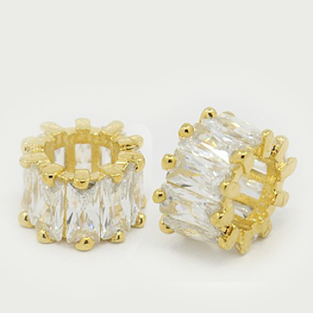Honeyhandy Brass Cubic Zirconia Beads, Column, Golden, 10x6mm, Hole: 5.5mm