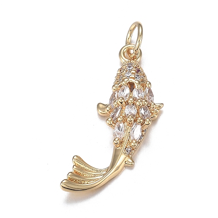 Honeyhandy Brass Micro Clear Cubic Zirconia Pendants, Long-Lasting Plated, Fish Shape, Real 18K Gold Plated, 23.5x8x4.5mm, Hole: 3.5mm