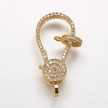 Honeyhandy Brass Micro Pave Cubic Zirconia Lobster Claw Clasps, Golden, 31x14x4.5mm, Hole: 2mm
