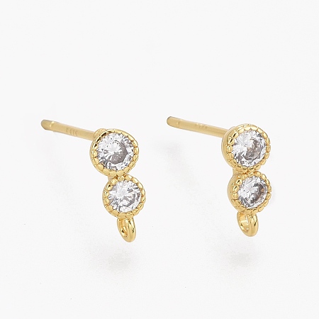 Honeyhandy Brass Micro Pave Clear Cubic Zirconia Stud Earring Findings, with Silicone Ear Nuts, with Loop, Long-Lasting Plated, Number 8, Real 18K Gold Plated, 8.5x3.5mm, Hole: 0.7mm, Pin: 0.8mm