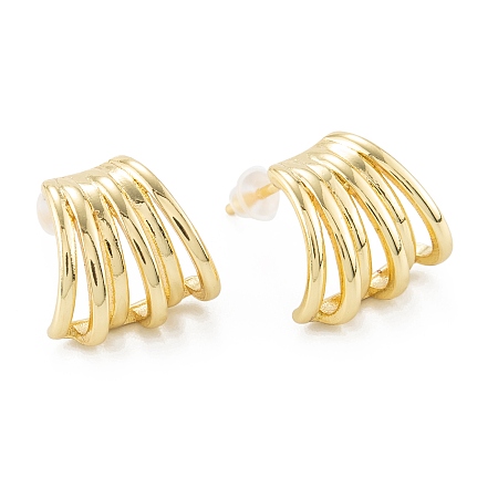 Honeyhandy Brass Stud Earrings, Long-Lasting Plated, Leaf, Real 18K Gold Plated, 12x13mm, Pin: 0.8mm