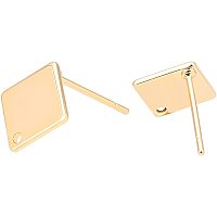 BENECREAT 20PCS 18K Real Gold Plated Rhombus Earring Studs with Loop and Flat Plate for DIY Earring Jewelry Making, Hole: 1mm, Pin: 0.7mm