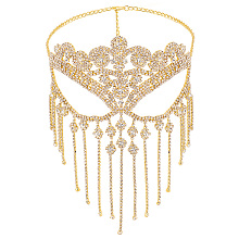 AHANDMAKER Iron Headwear Masquerade Masks, Crystal Rhinestone Tassel Eye Mask, with Lobster Claw Clasp & Chain Extender, for Party Costume Accessories, Golden, 590mm